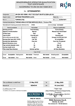 TORINO ARIA SYSTEM SERVICE | Certificazioni RINA